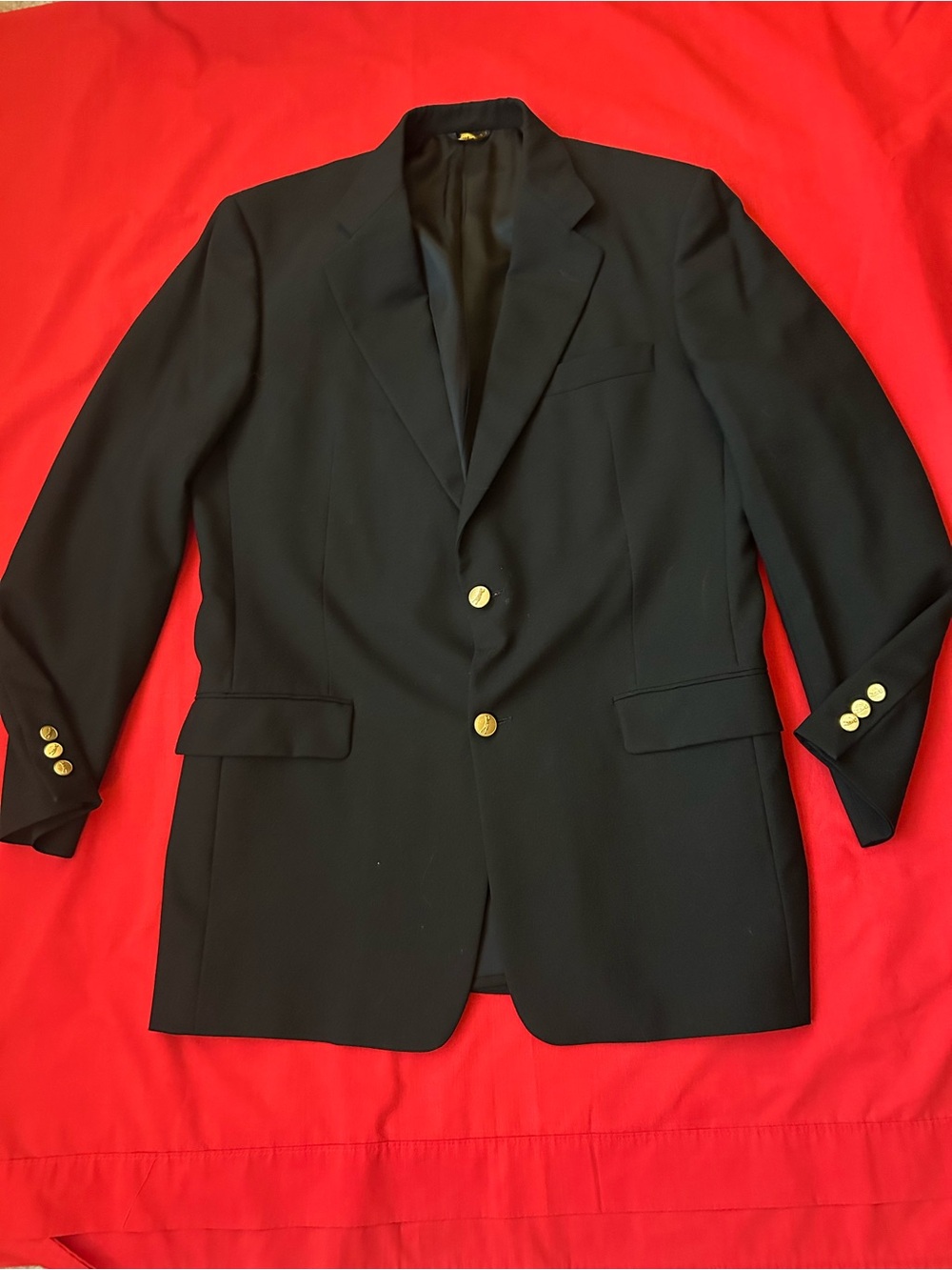 Mens Bobby Jones Wool Black Two-Button Gold-Button Sport Coat